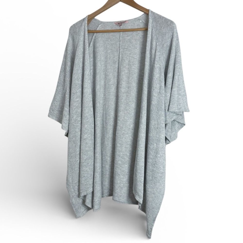 Juicy Couture Light Gray/Silver Short Sleeve Wrap Open Front Cascade Cardigan L